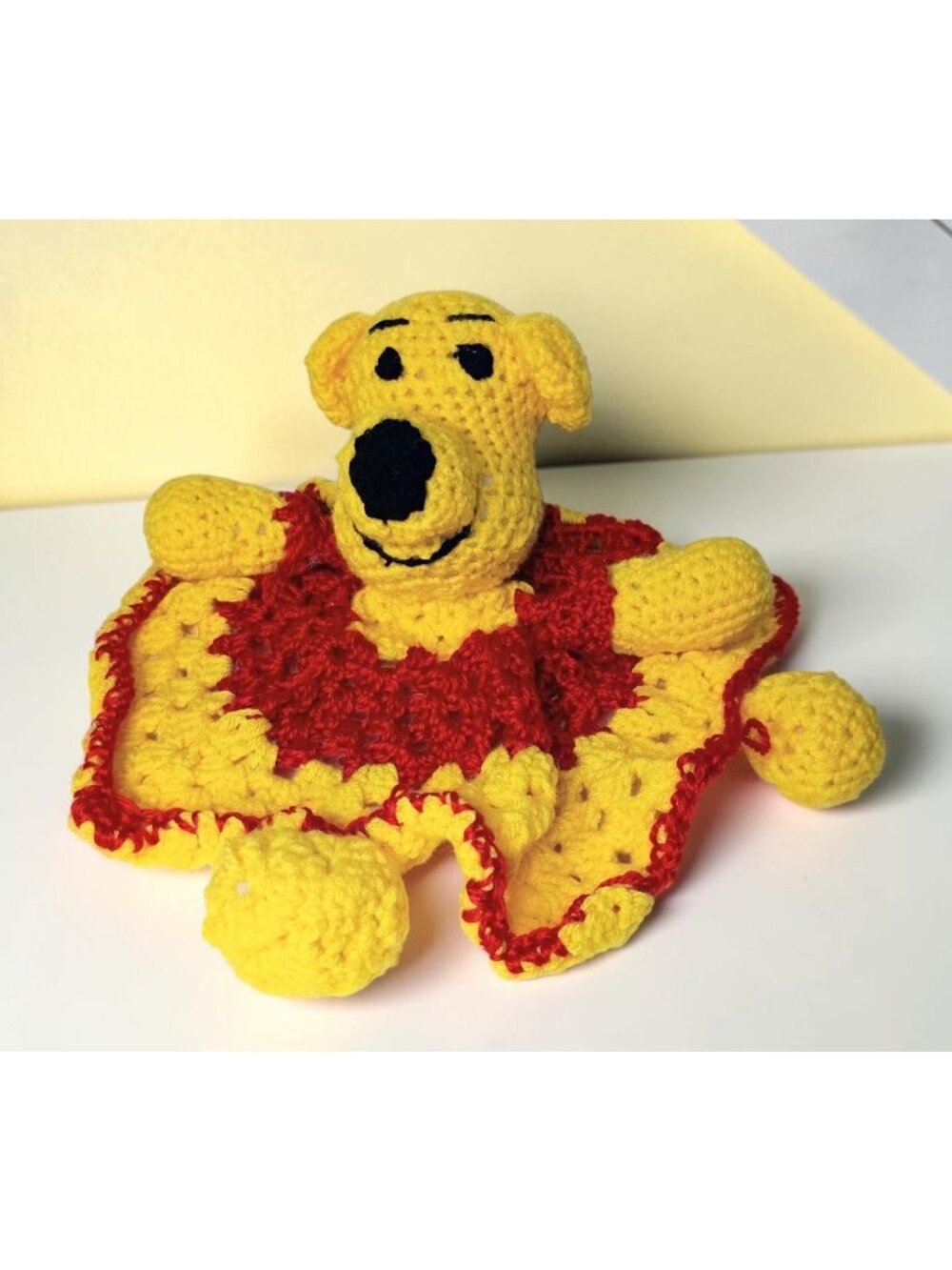 Crochet Granny Square Amigurumi Winnie Pooh Plush/Blanket 14" Lovey Retro READ